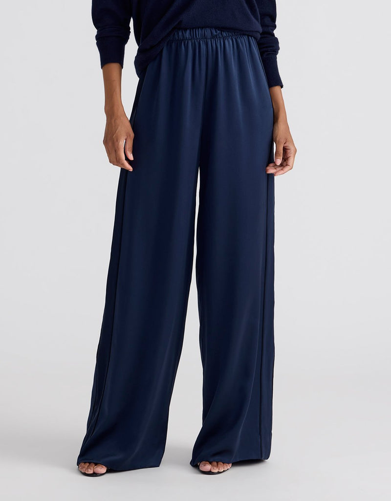 Unsubscribed Side Stripe Silk Wide Leg Pant