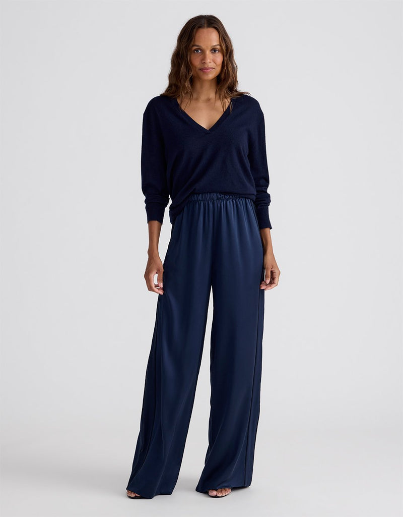 Unsubscribed Side Stripe Silk Wide Leg Pant