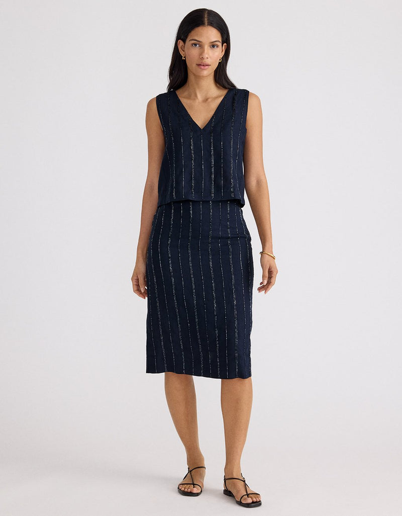 Unsubscribed Beaded Linen Skirt