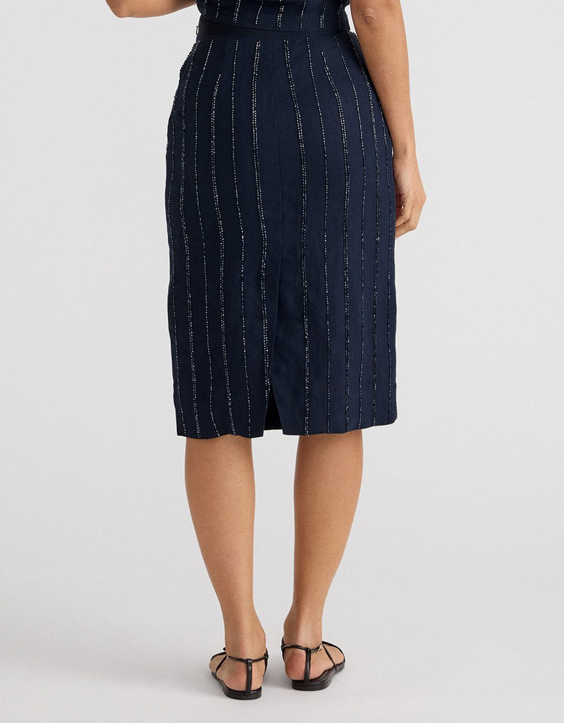 Unsubscribed Beaded Linen Skirt