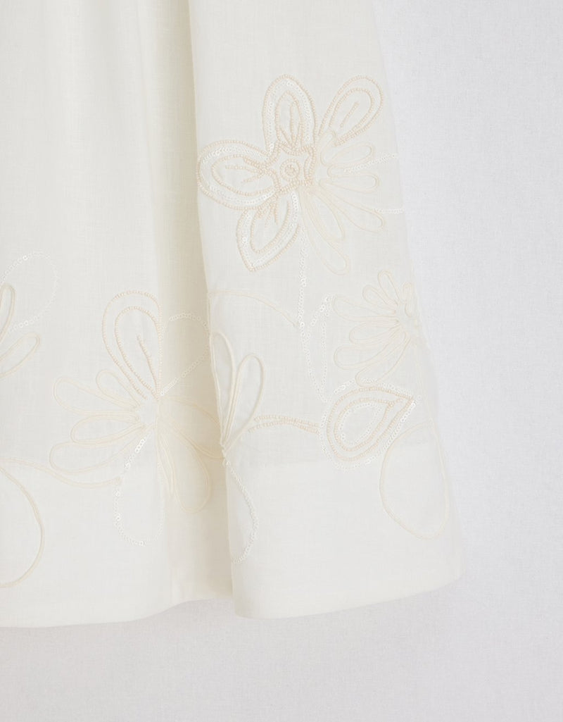 Unsubscribed Embellished Linen Midi Skirt