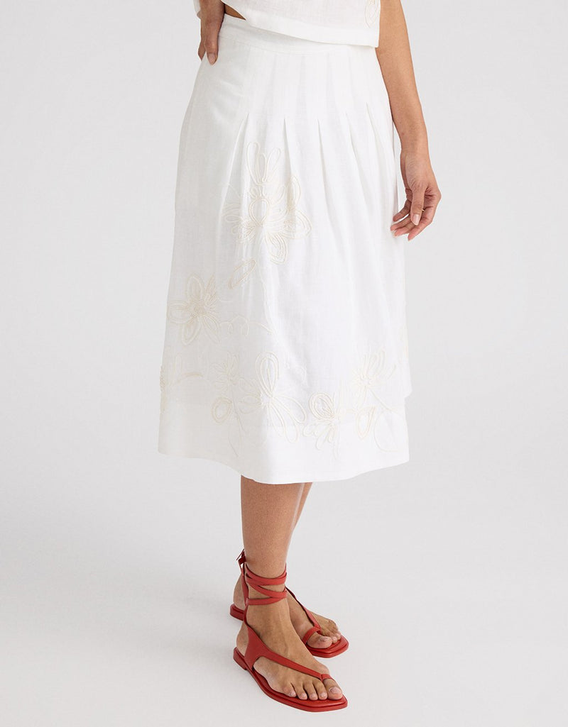 Unsubscribed Embellished Linen Midi Skirt
