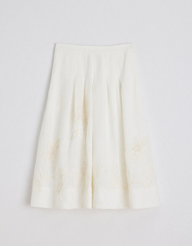 Unsubscribed Embellished Linen Midi Skirt