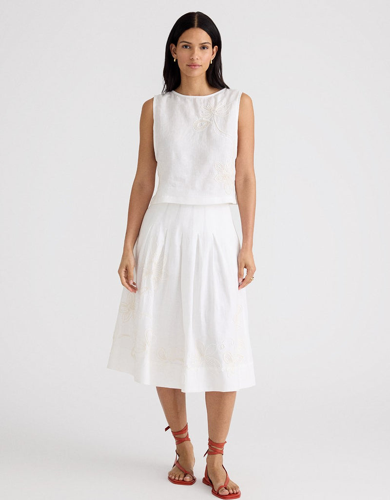 Unsubscribed Embellished Linen Midi Skirt