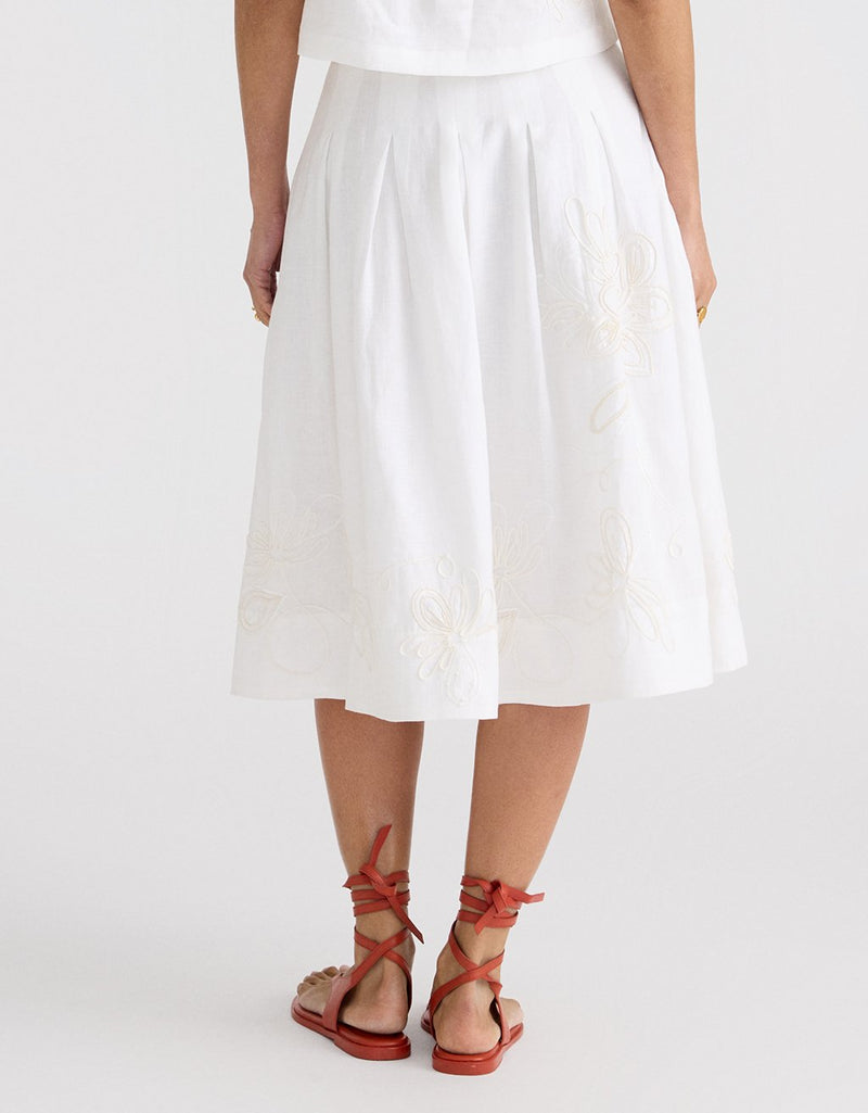 Unsubscribed Embellished Linen Midi Skirt
