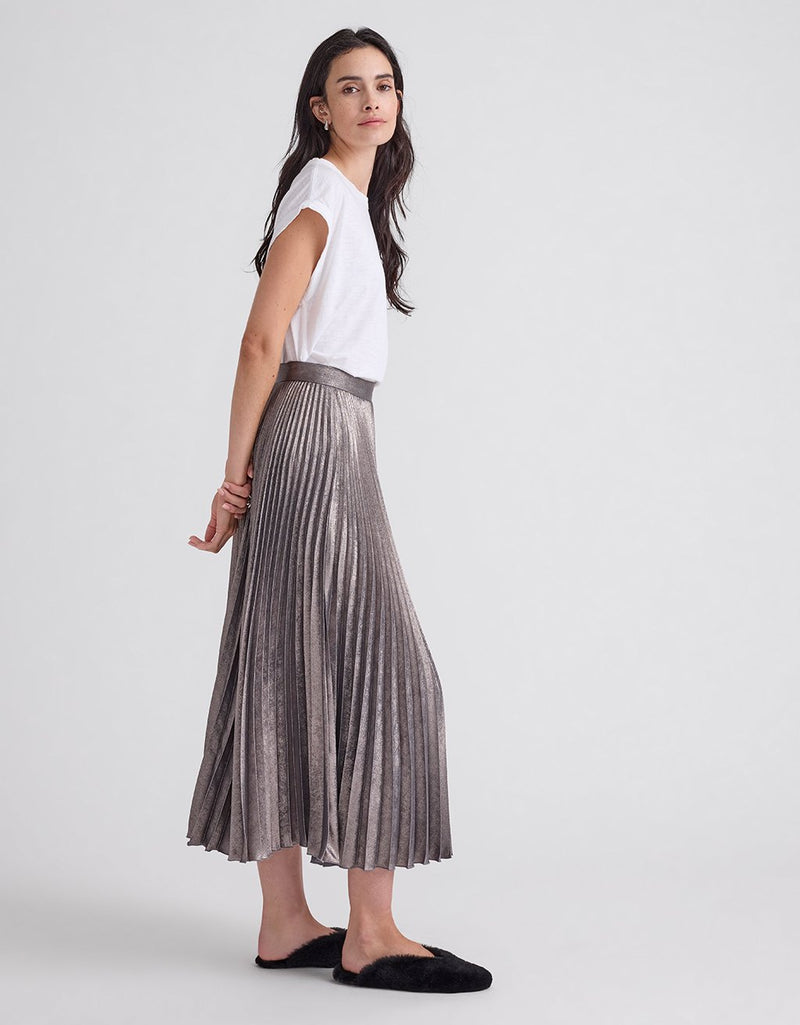 Unsubscribed Pleated Metallic Skirt