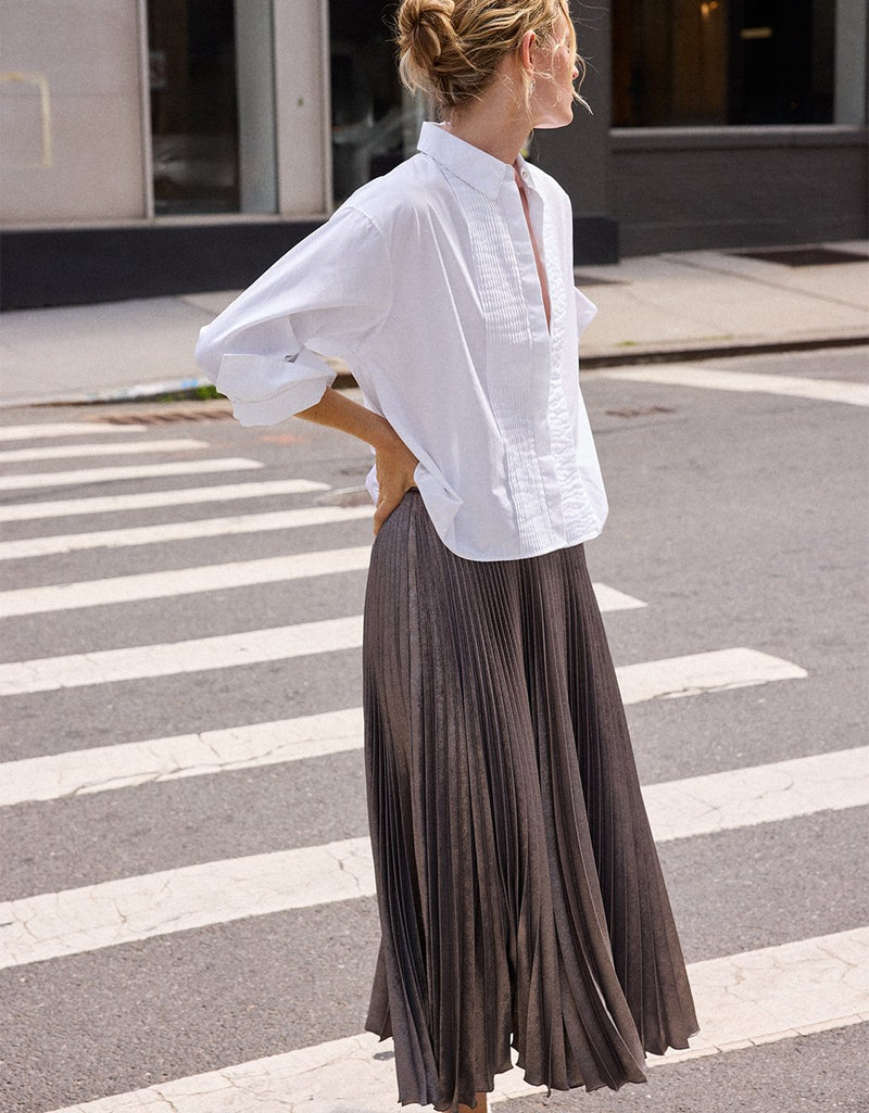 Unsubscribed Pleated Metallic Skirt