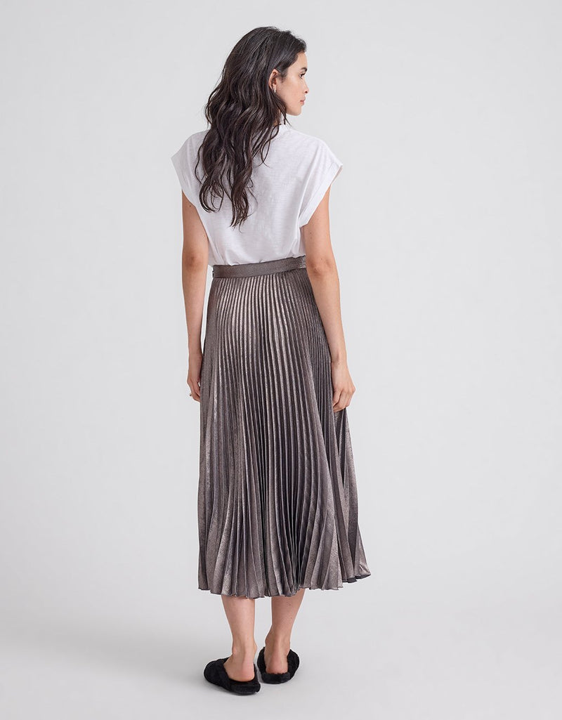 Unsubscribed Pleated Metallic Skirt