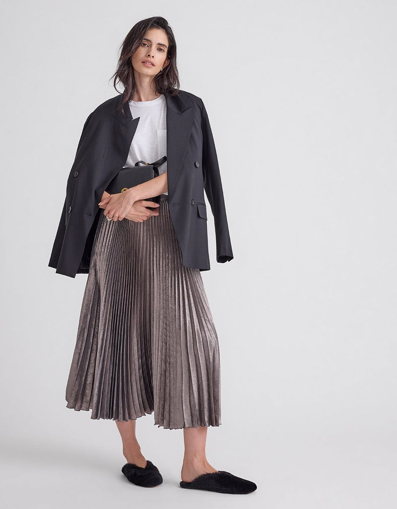 Unsubscribed Pleated Metallic Skirt