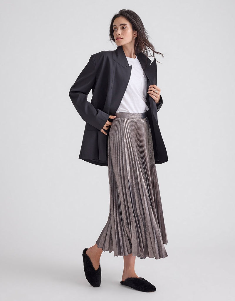 Unsubscribed Pleated Metallic Skirt