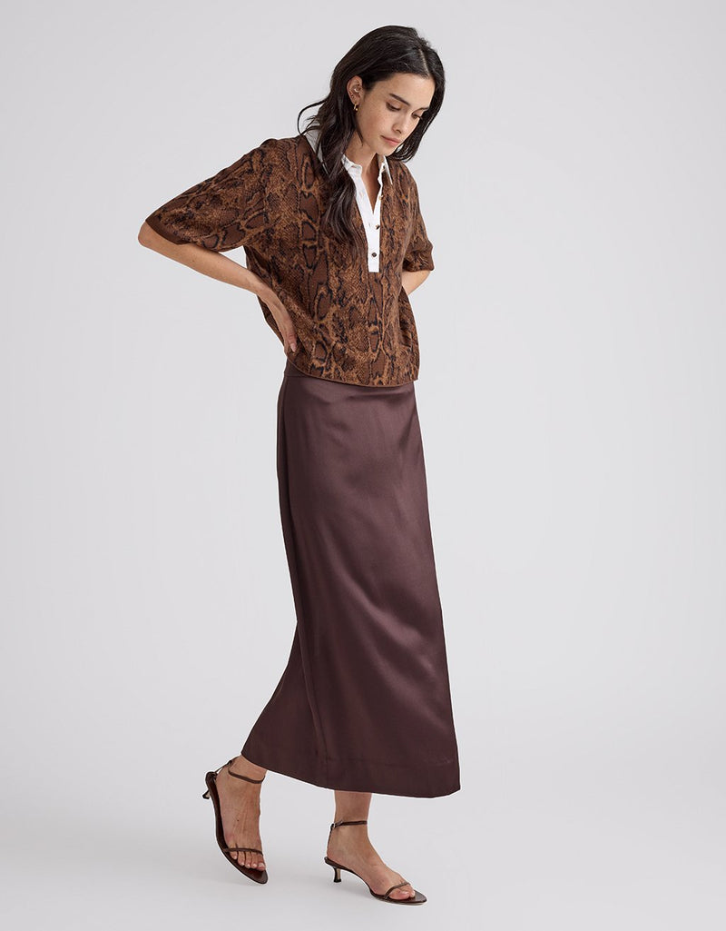 Unsubscribed Silk Midi Column Skirt