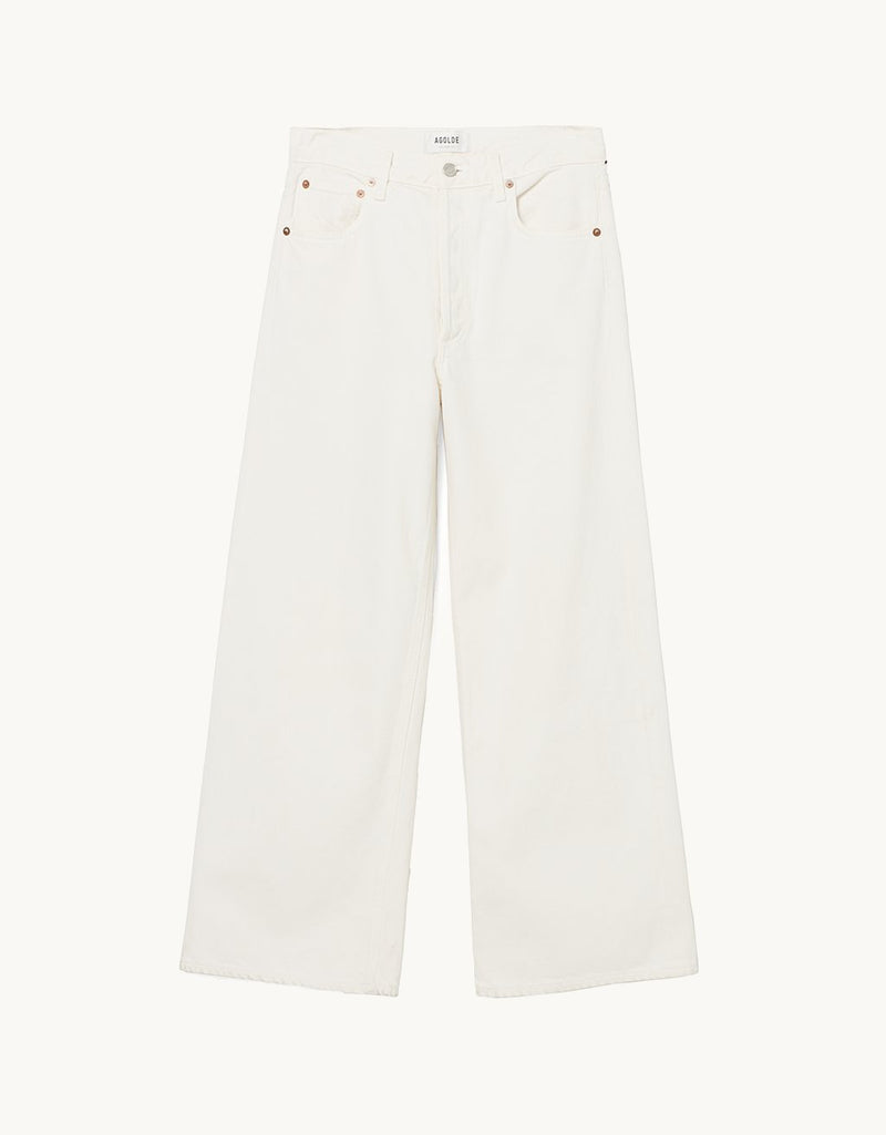 Ivory wide-leg jeans on a neutral background