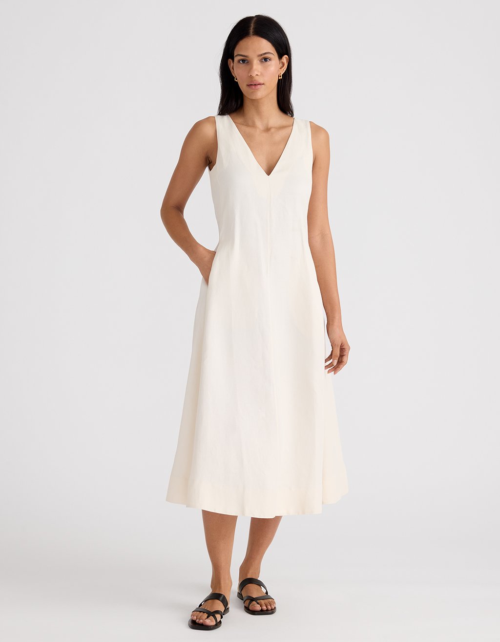 v neck white dress midi Unsubscribed V-Neck Midi Dress
