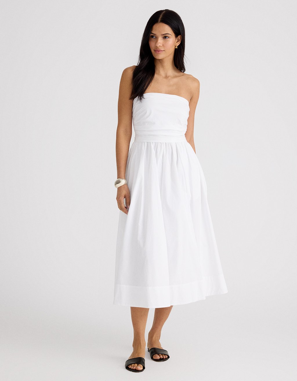 Luxely Pleated Strapless Cotton Midi Dress in Cloud Dancer at Nordstrom, Size 6