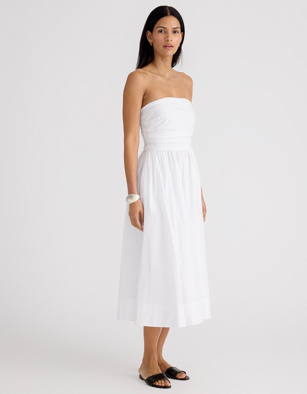Luxely Pleated Strapless Cotton Midi Dress in Cloud Dancer at Nordstrom, Size 6
