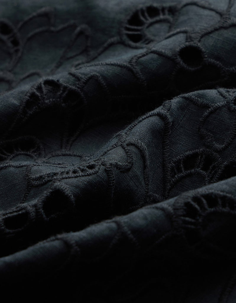 Unsubscribed Embroidered Linen Dress in Black