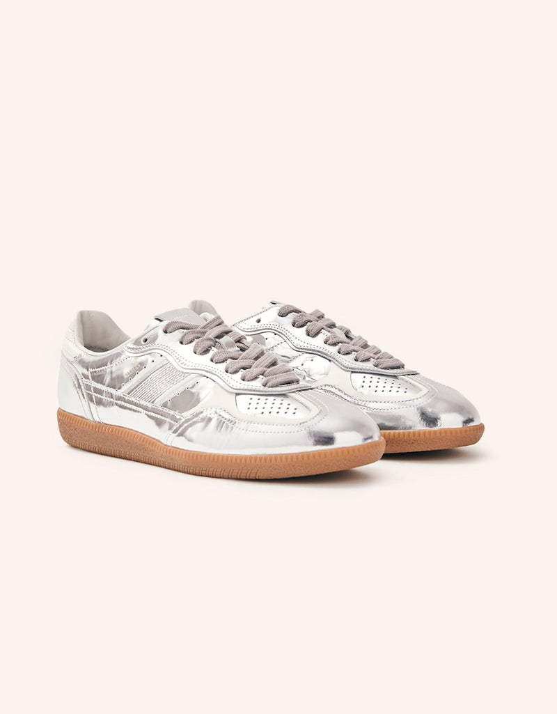 alohas rife shimmer silver cream leather sneaker