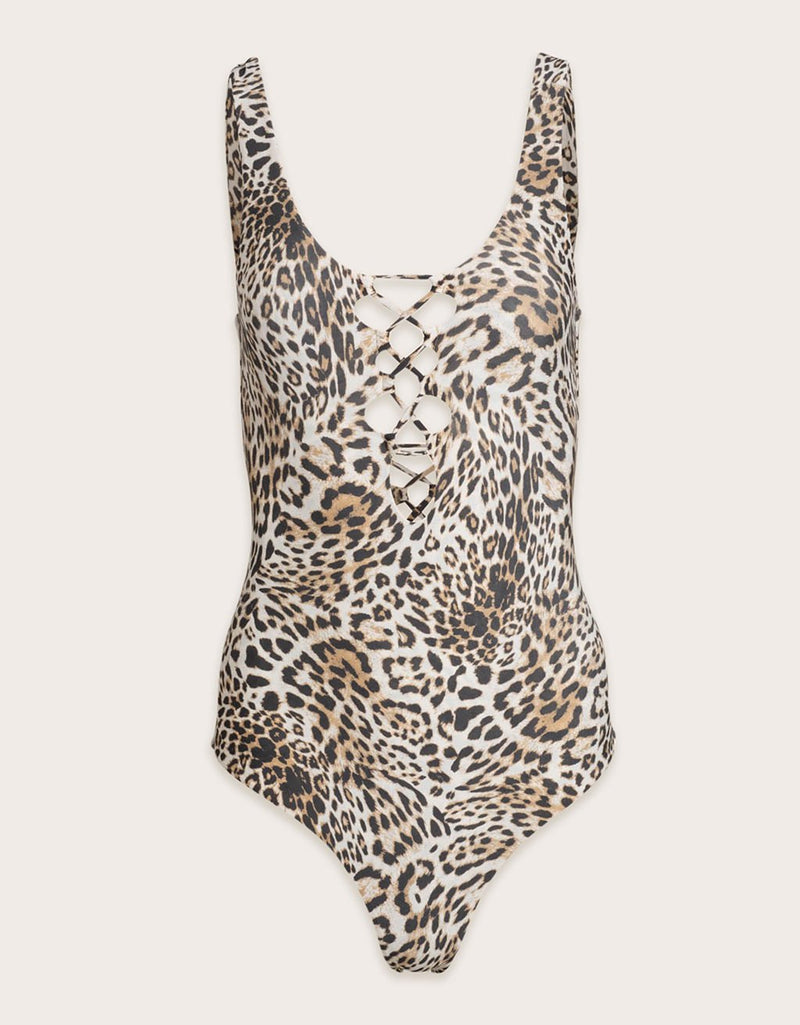 unsubscribed recycled nylon lace up one piece swimsuit