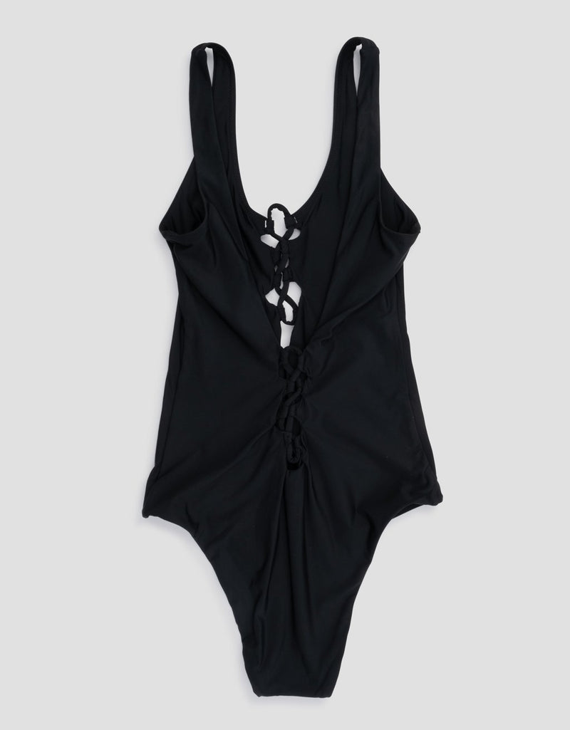 unsubscribed recycled nylon lace up one piece swimsuit