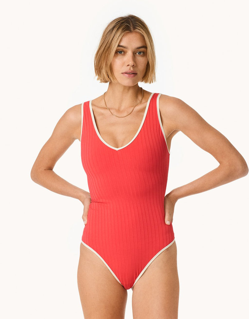 Unsubscribed Ribbed V Neck One Piece