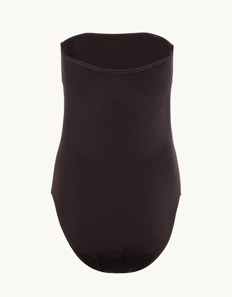 unsubscribed strapless recycled nylon shimmer one piece
