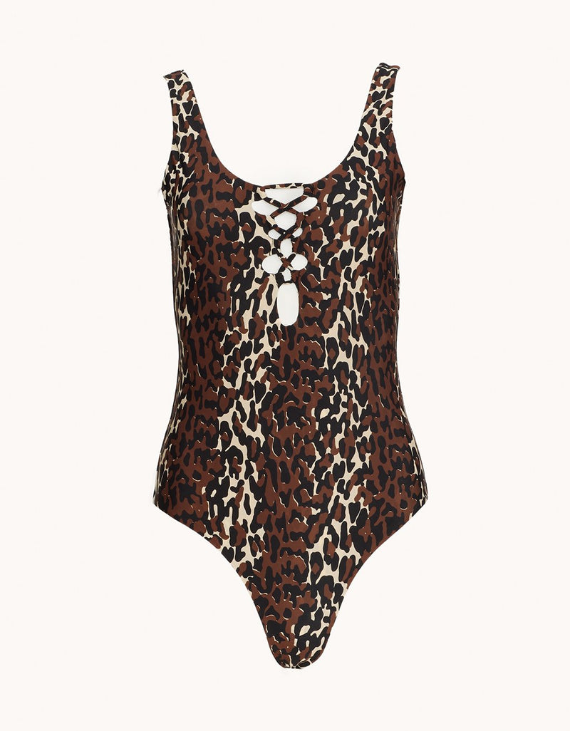 Unsubscribed Leopard Lace Up One Piece