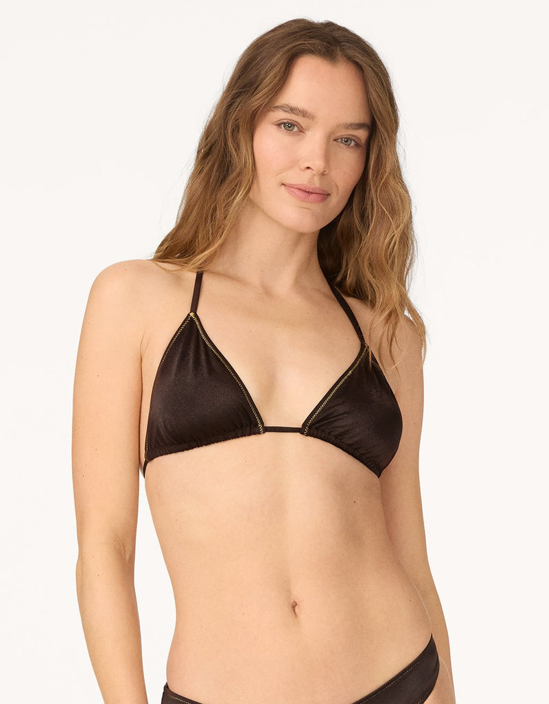unsubscribed recycled nylon shimmer triangle bikini top
