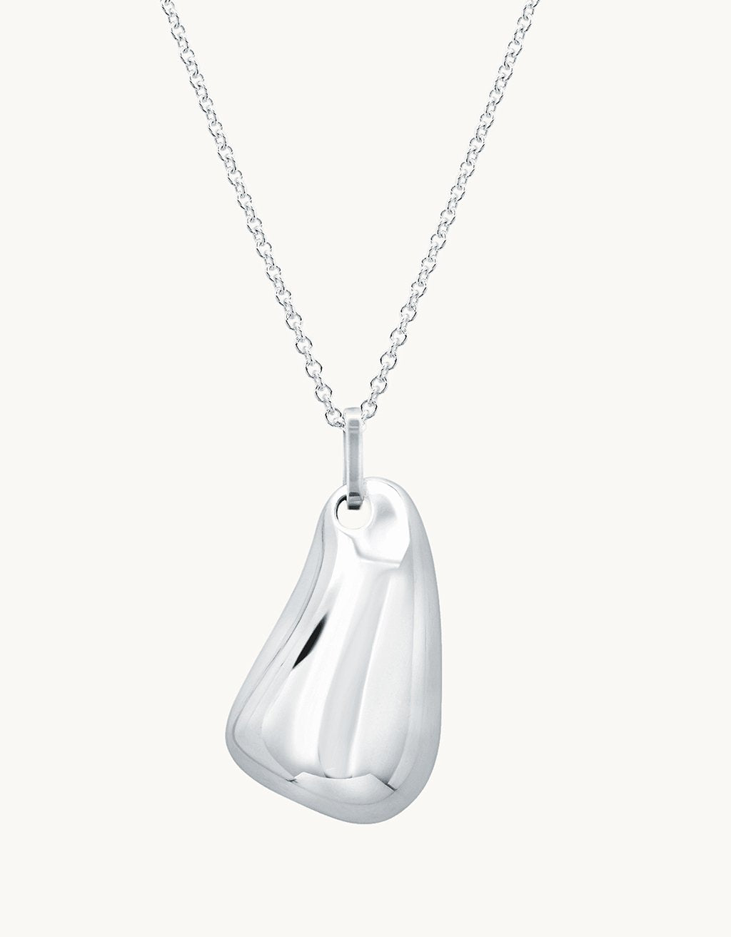 Close-up of a silver pendant necklace on a white background