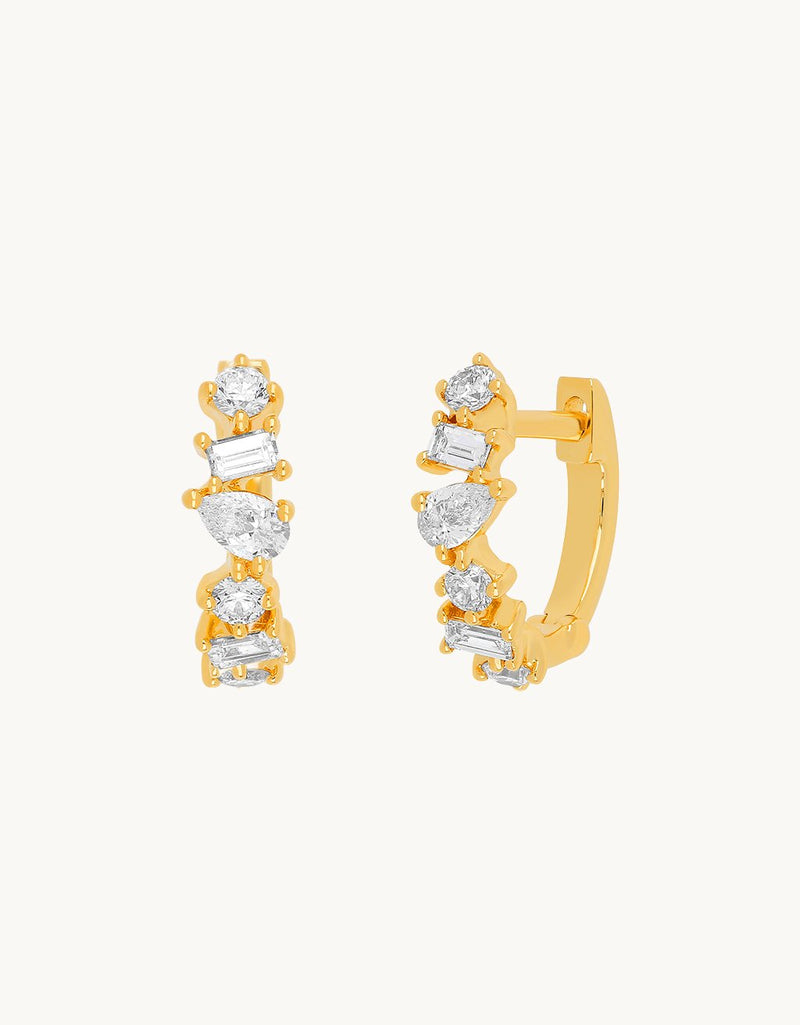 EF Collection Multifaceted Diamond Huggie Earrings