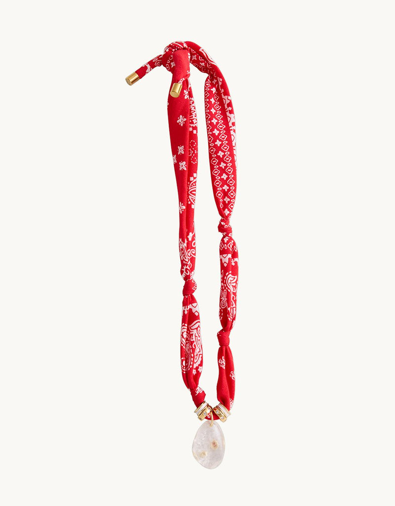 Alexis Brooke Jewelry Red Bandana Necklace with Clear Quartz Stone