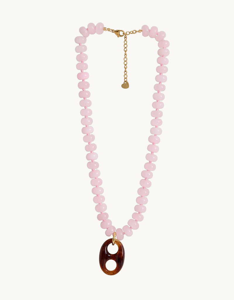 Alexis Brooke Jewelry Rose Quartz Bead Necklace with Tiger's Eye Mariner Pendant