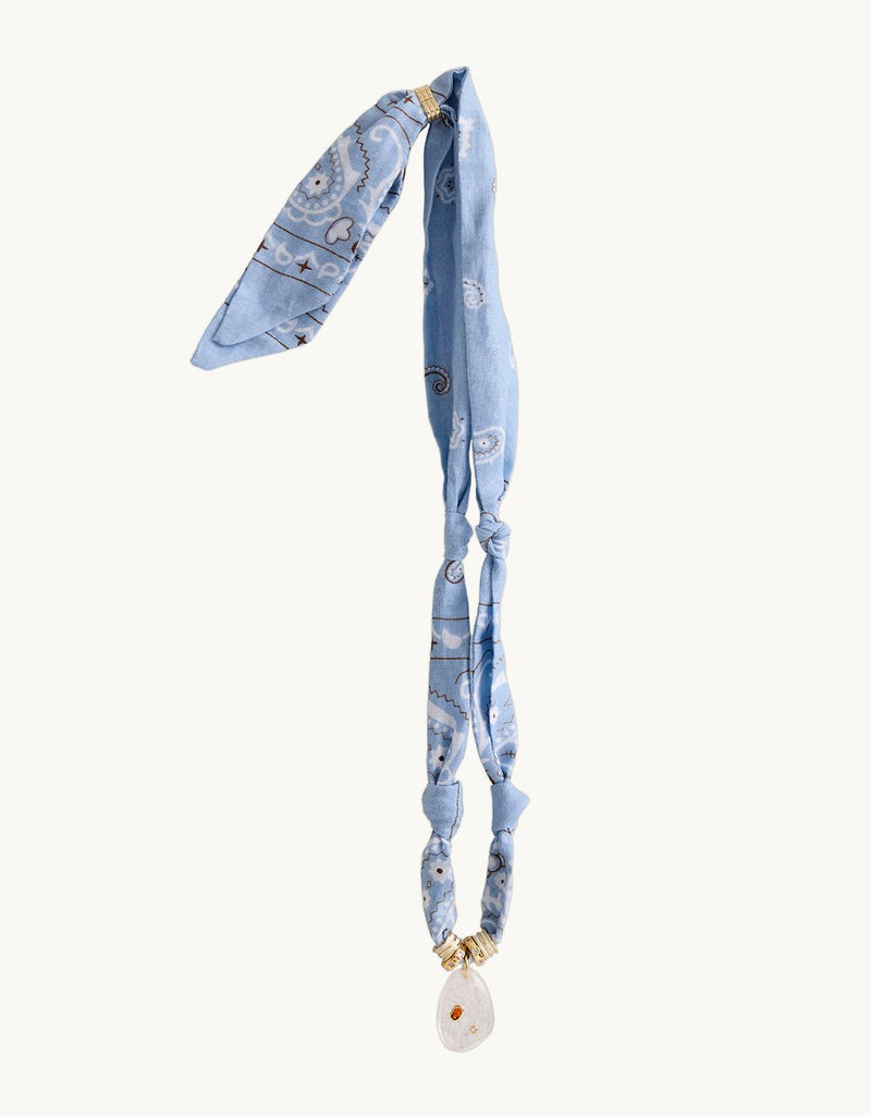 Alexis Brooke Jewelry Chambray Bandana Necklace with Clear Quartz Stone