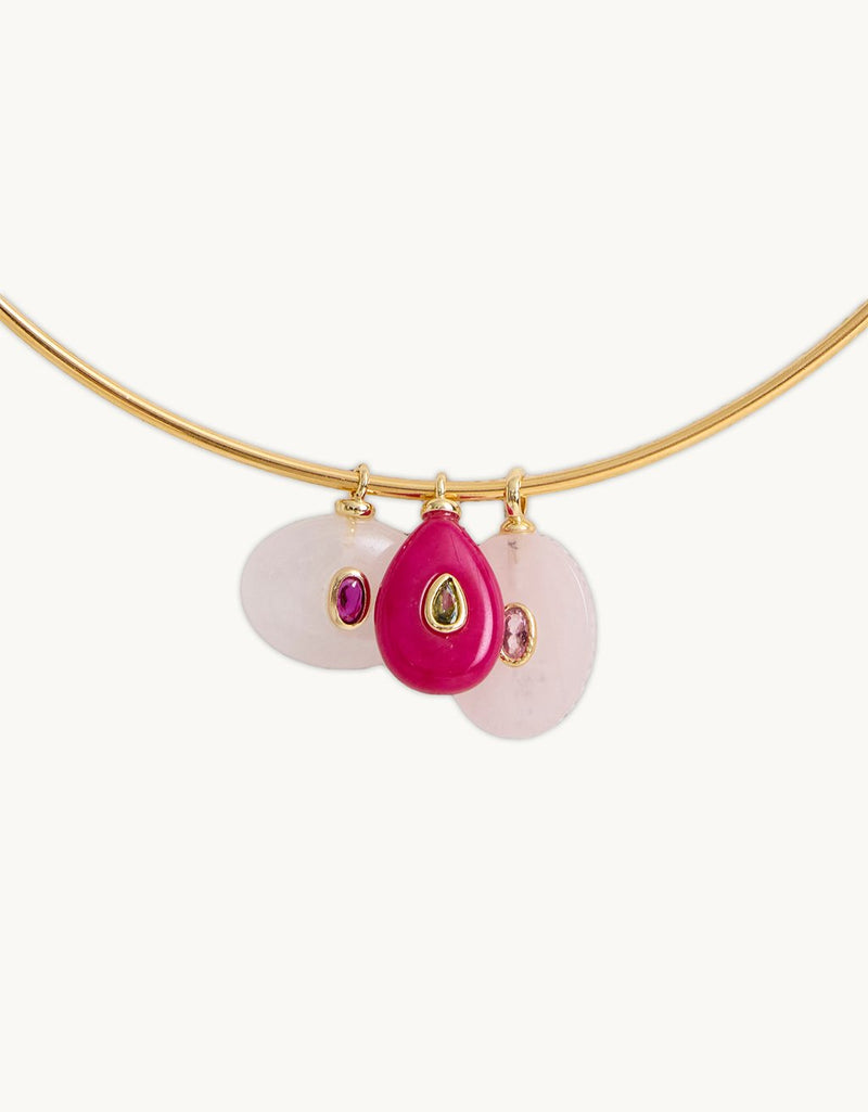Alexis Brooke Jewelry Gold Choker Necklace with Pink Three Charm Combo