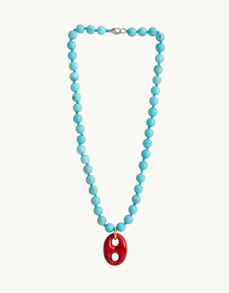 Alexis Brooke Jewelry Turquoise Bead Necklace with Carnelian Mariner Pendant