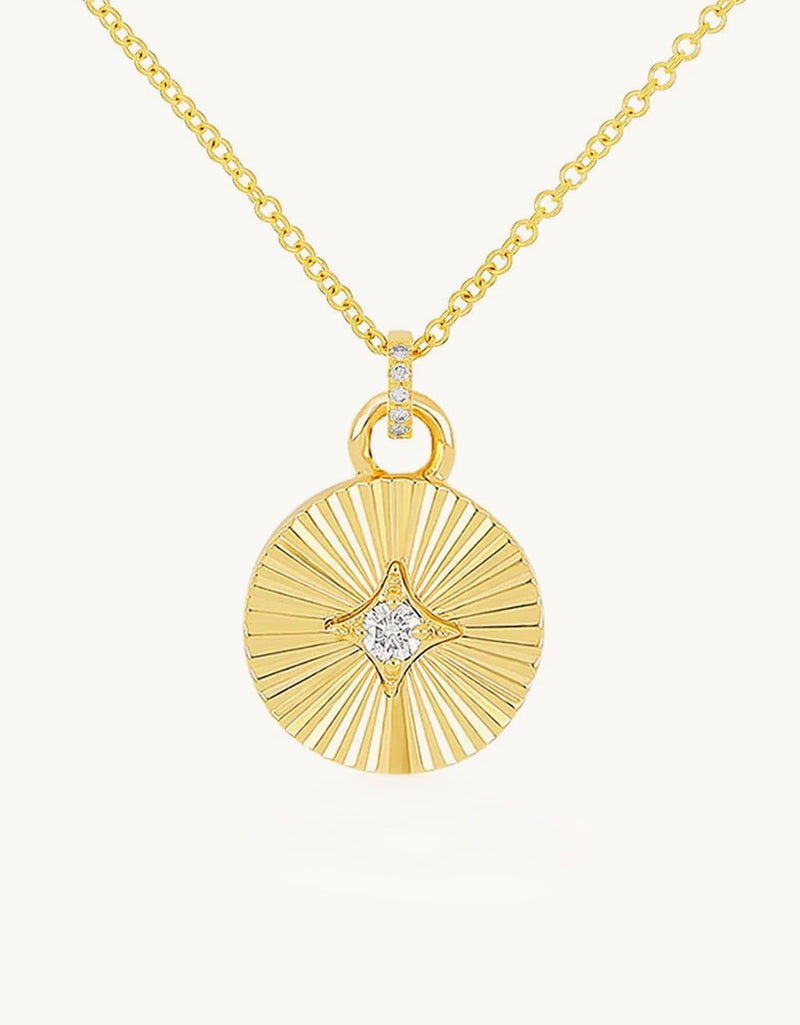 EF Collection Gold & Diamond Fluted Disc Necklace