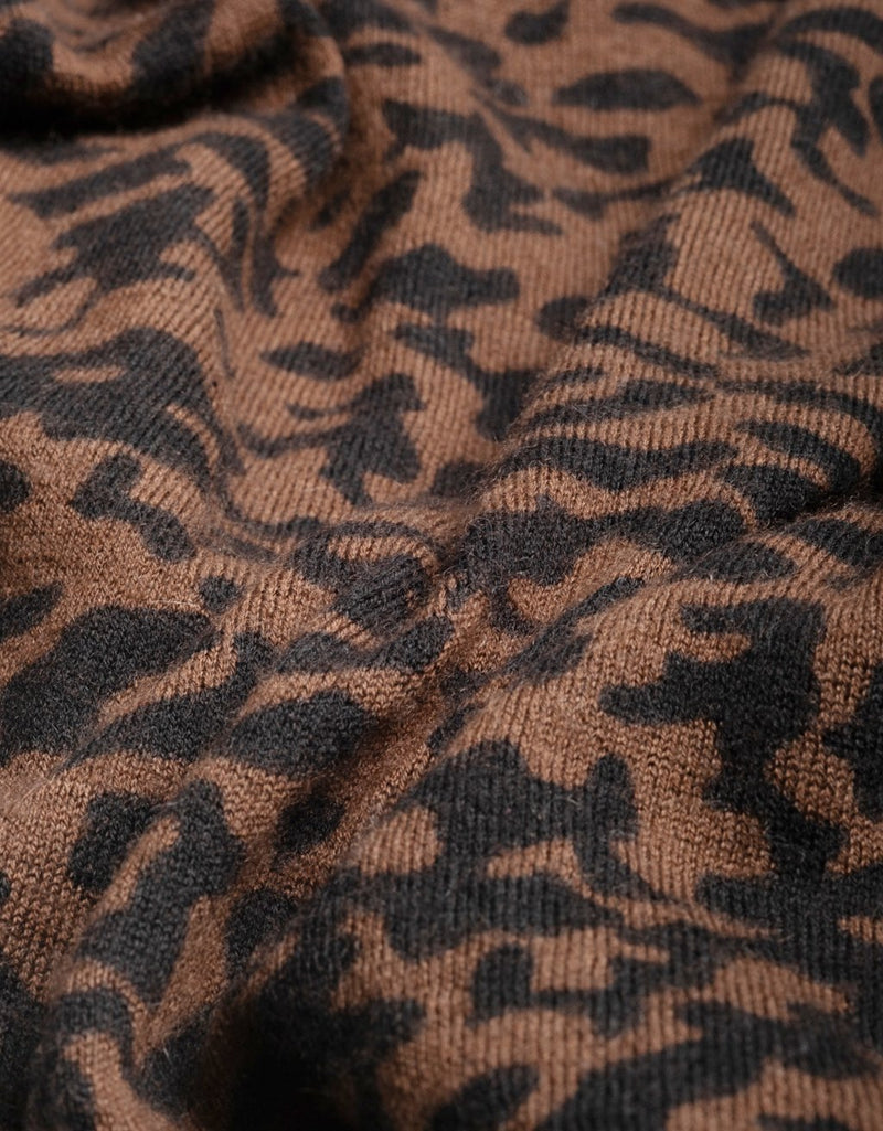Close-up of leopard print cashmere fabric