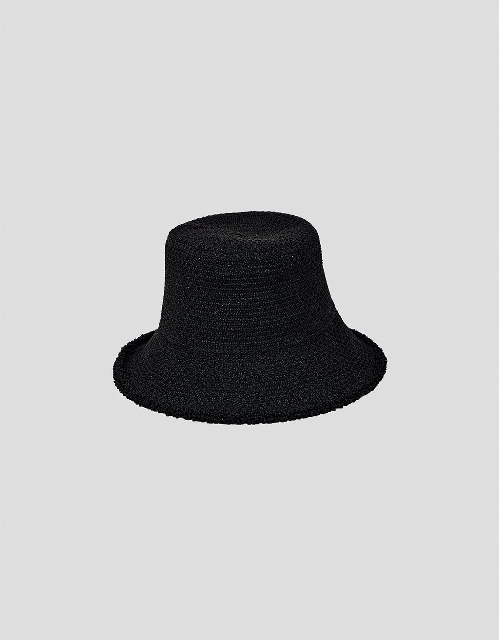 Black woven bucket hat on a light gray background